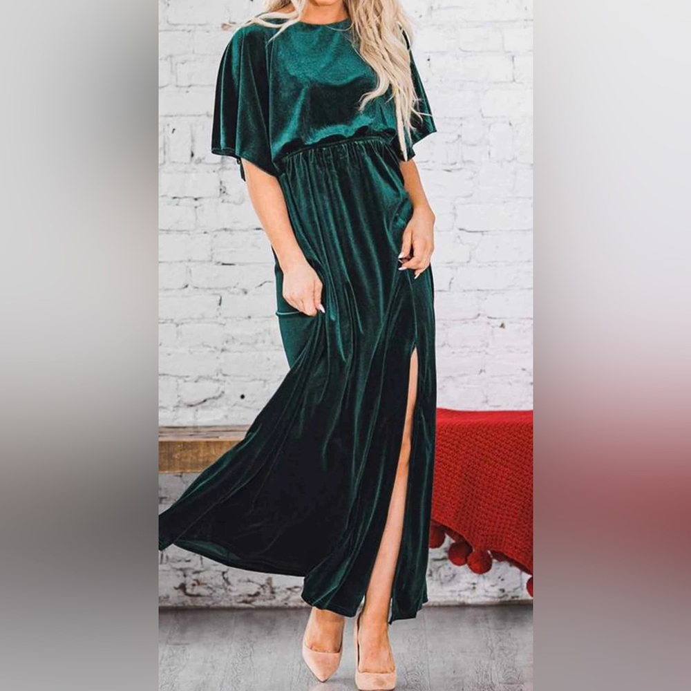 See And Be Seen Women Dress Velvet Dark Green / Forest color